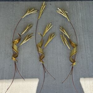 vintage home interior Mid-Century Modern metal wheat stalk wall art brass copper